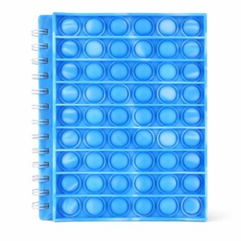 Blue pop it fidget notebook with silicone bubble cover and spiral binding for kids