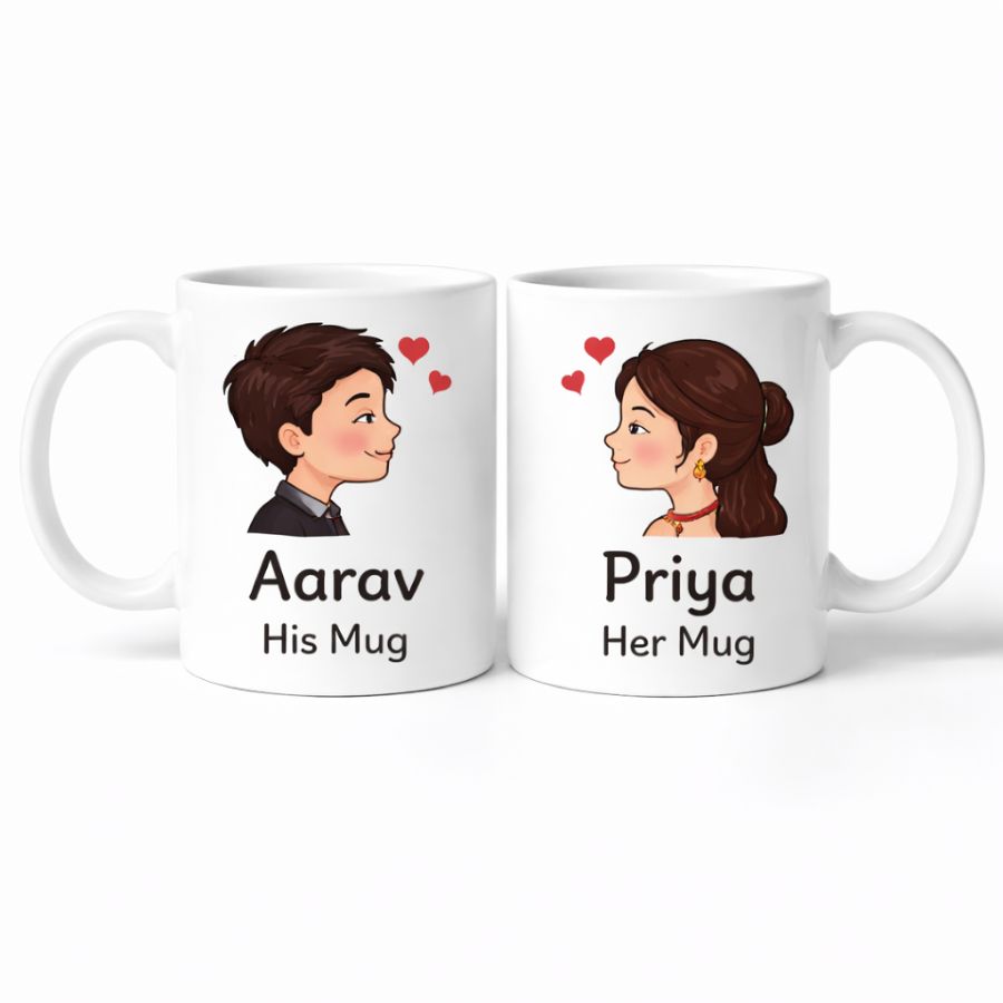 58 Personalised couple mug set with custom names His Mug and Her Mug printed on white ceramic mugs