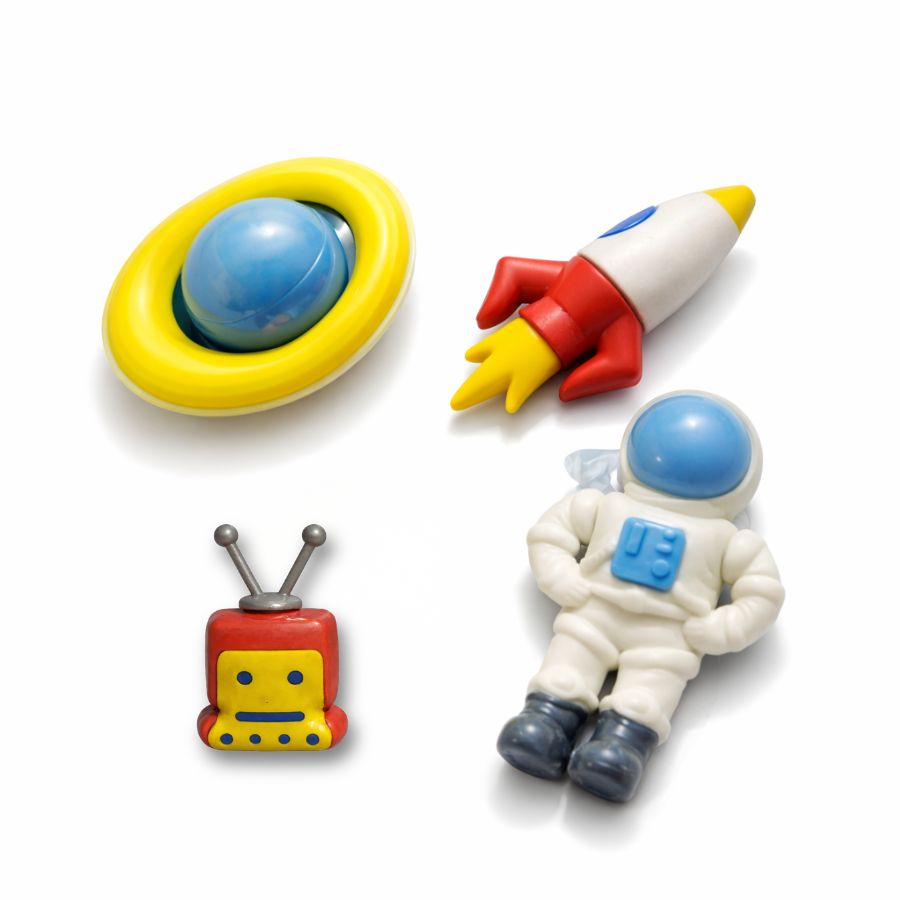 48 Colorful space theme eraser set with astronaut, rocket, planet and robot design for kids stationery