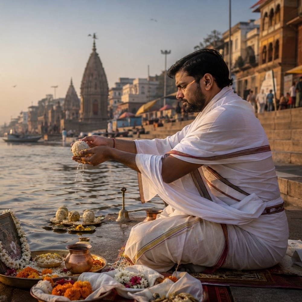 Pind Daan ritual arrangements in Gaya